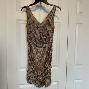 Ruched Champagne Lace Cocktail Dress